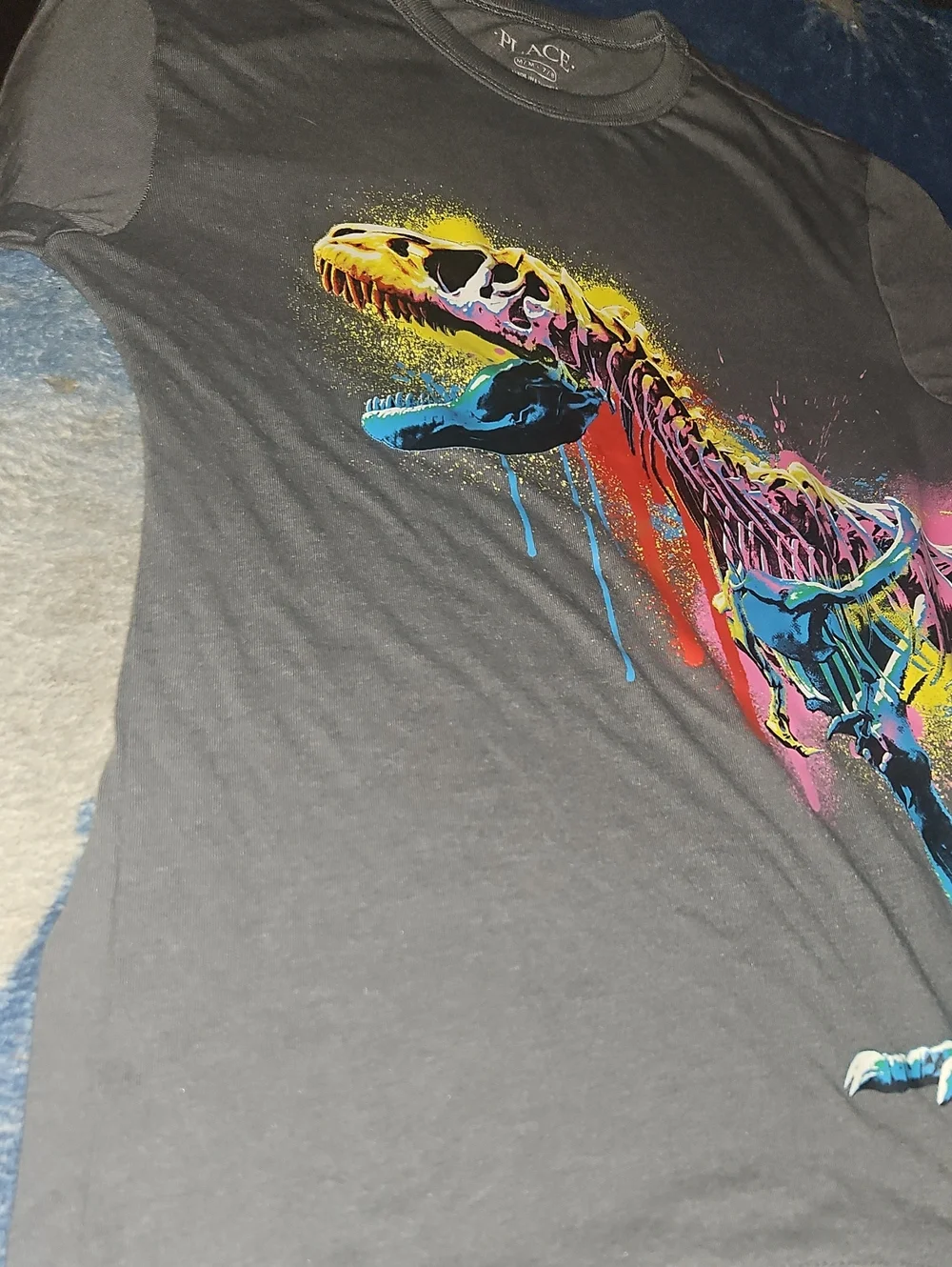 Children's PlacePaint Drip Dino Graphic T-shirt Sz Medium (7/8)
